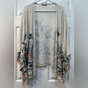 Elena Baldi Silk Blend Open Front Kimono Cardigan Sz S Watercolor Floral Spring